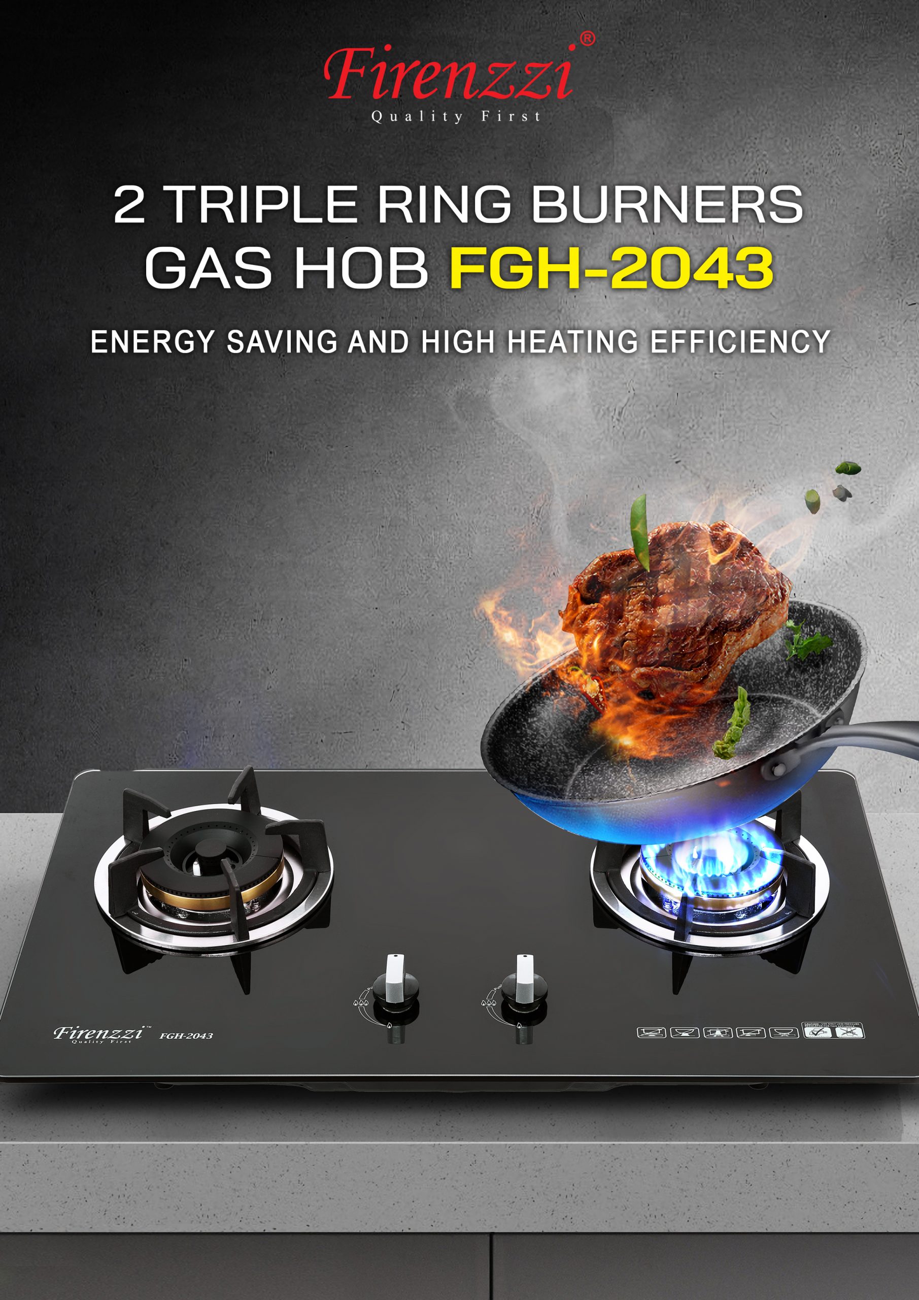 FIRENZZI Gas Hob 2 Triple Ring Burners FGH-2043