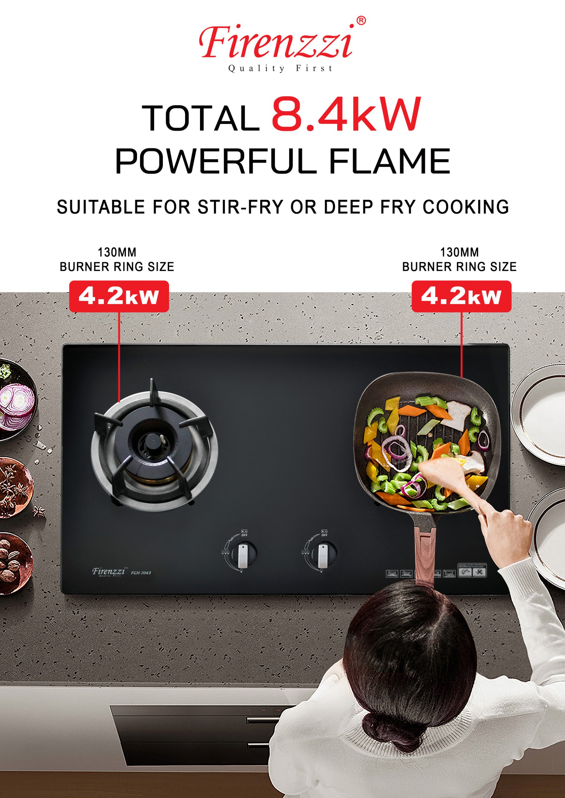 FIRENZZI Gas Hob 2 Triple Ring Burners FGH-2043