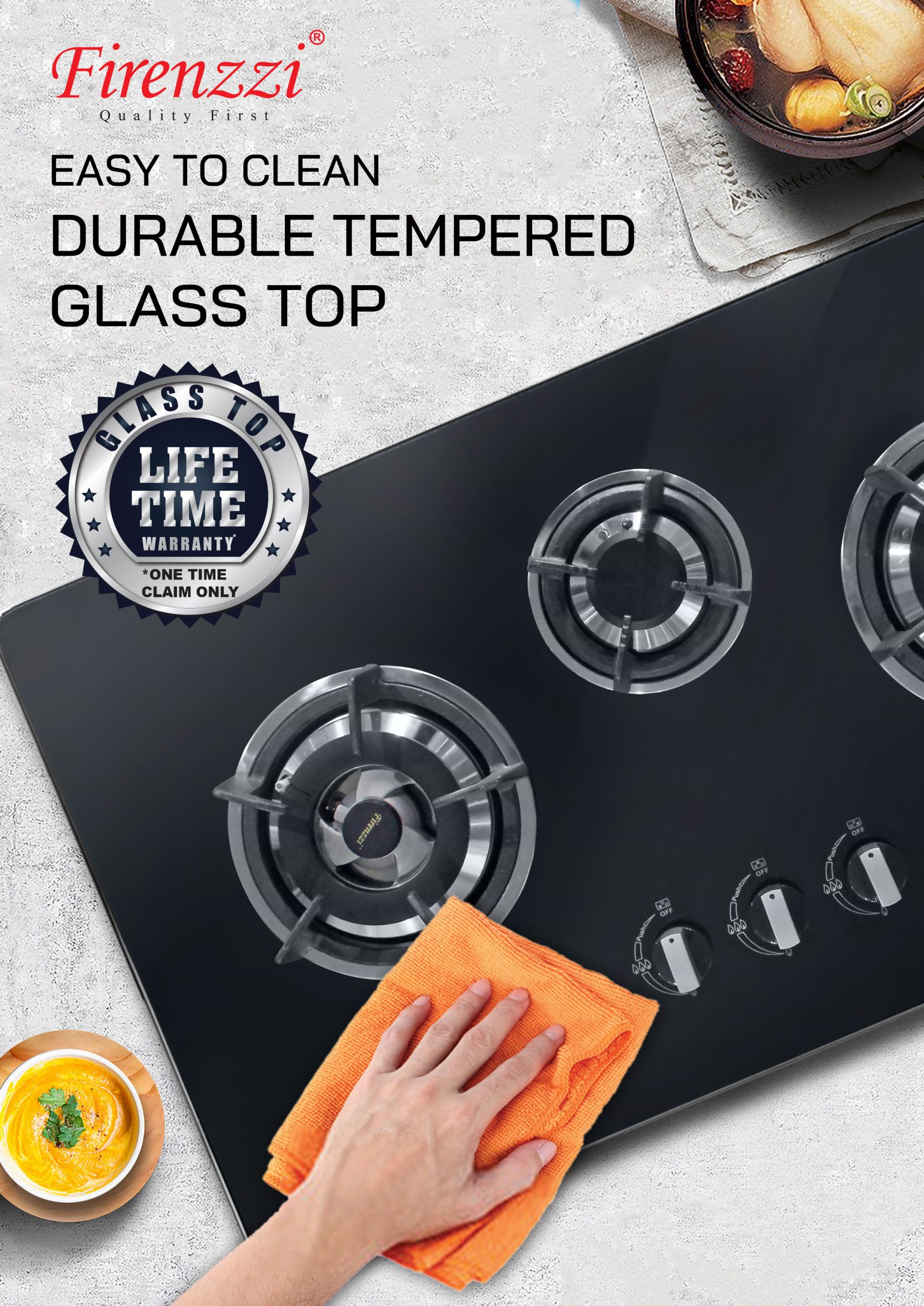 FIRENZZI Dapur Gas Terbina Dalam 3 Penunu 4.0kw FGH-3196