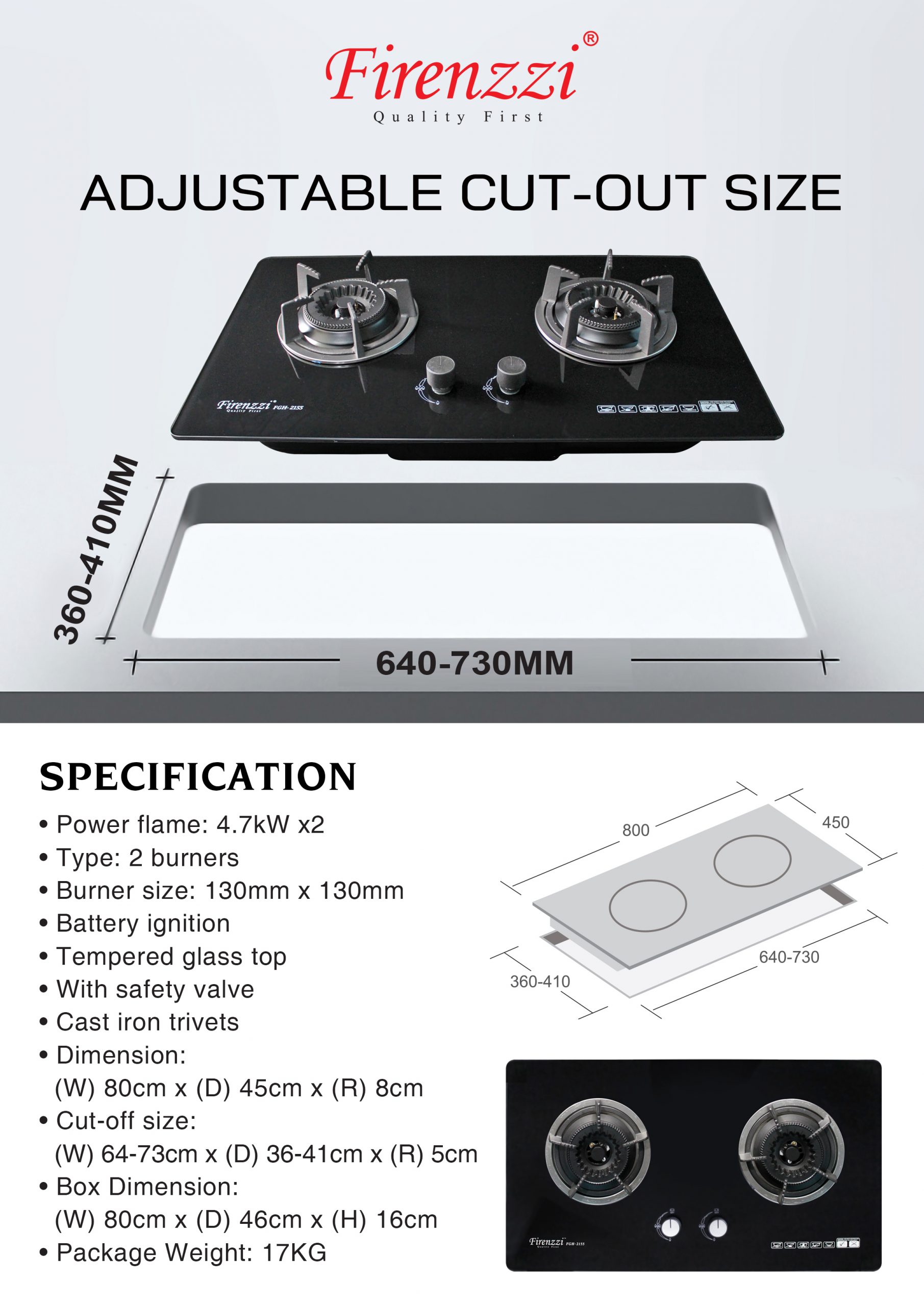 FIRENZZI Gas Hob�燜lexi Built-In Size FGH-2155