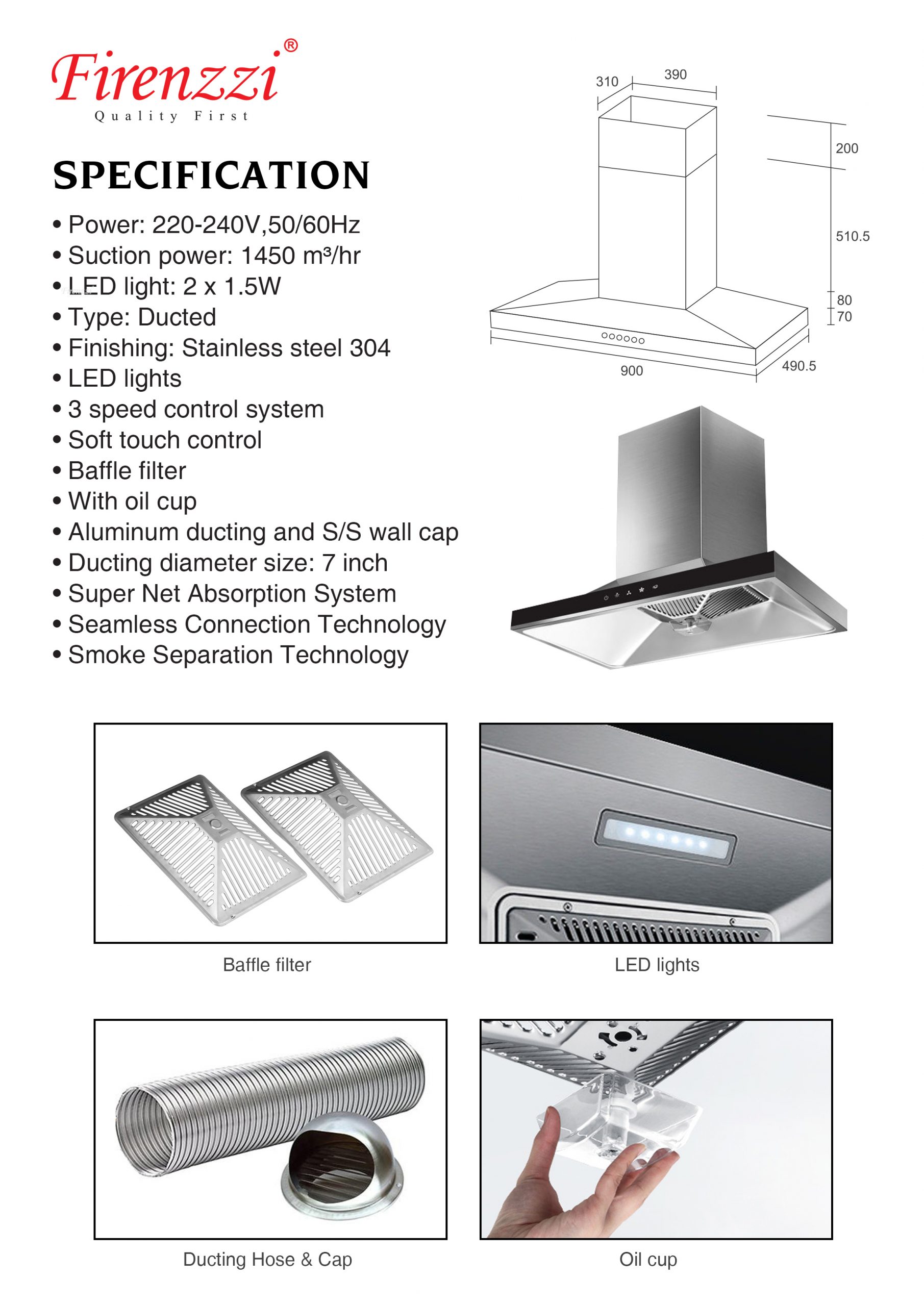FIRENZZI Cooker Hood Kitchen FCH-9311