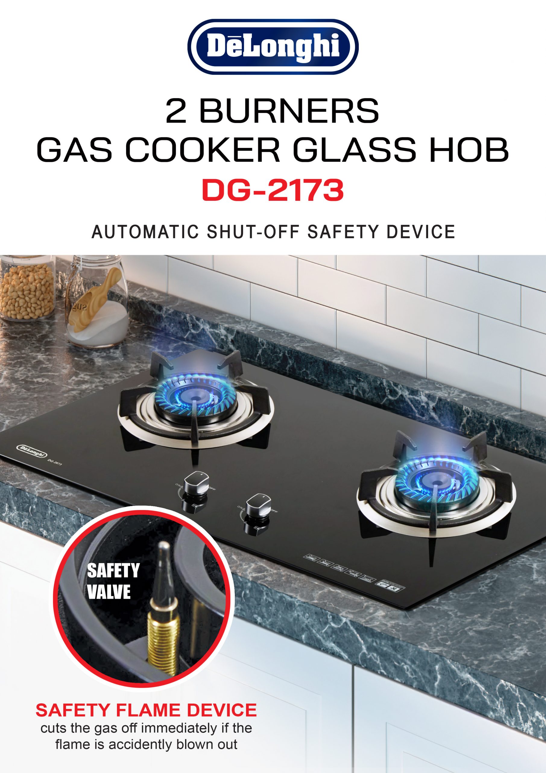 DeLonghi Gas Hob 4.8kW Built in Gas Cooker DG-2173