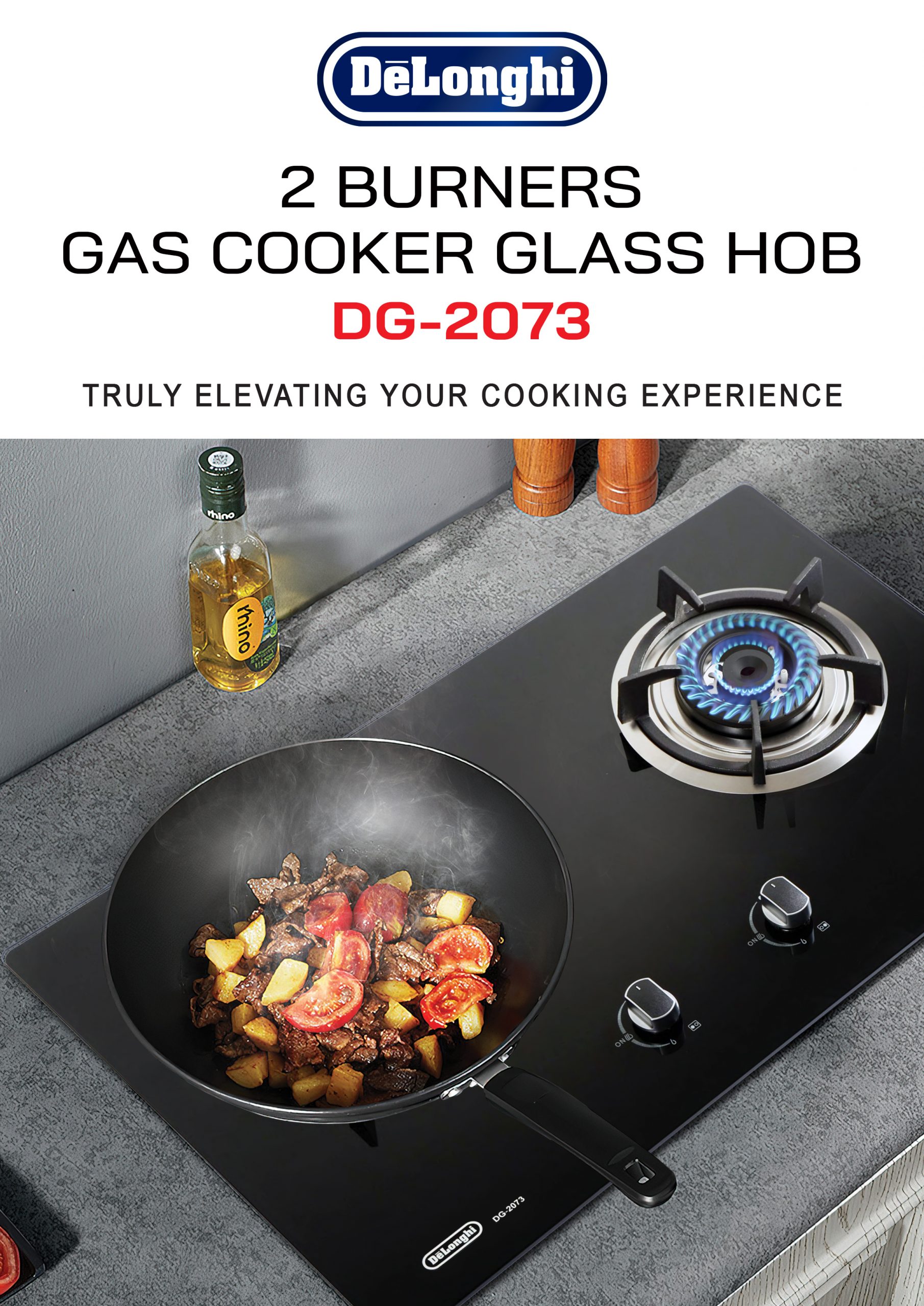DeLonghi Gas Cooker Glass Hob 3 Burners DG-2073