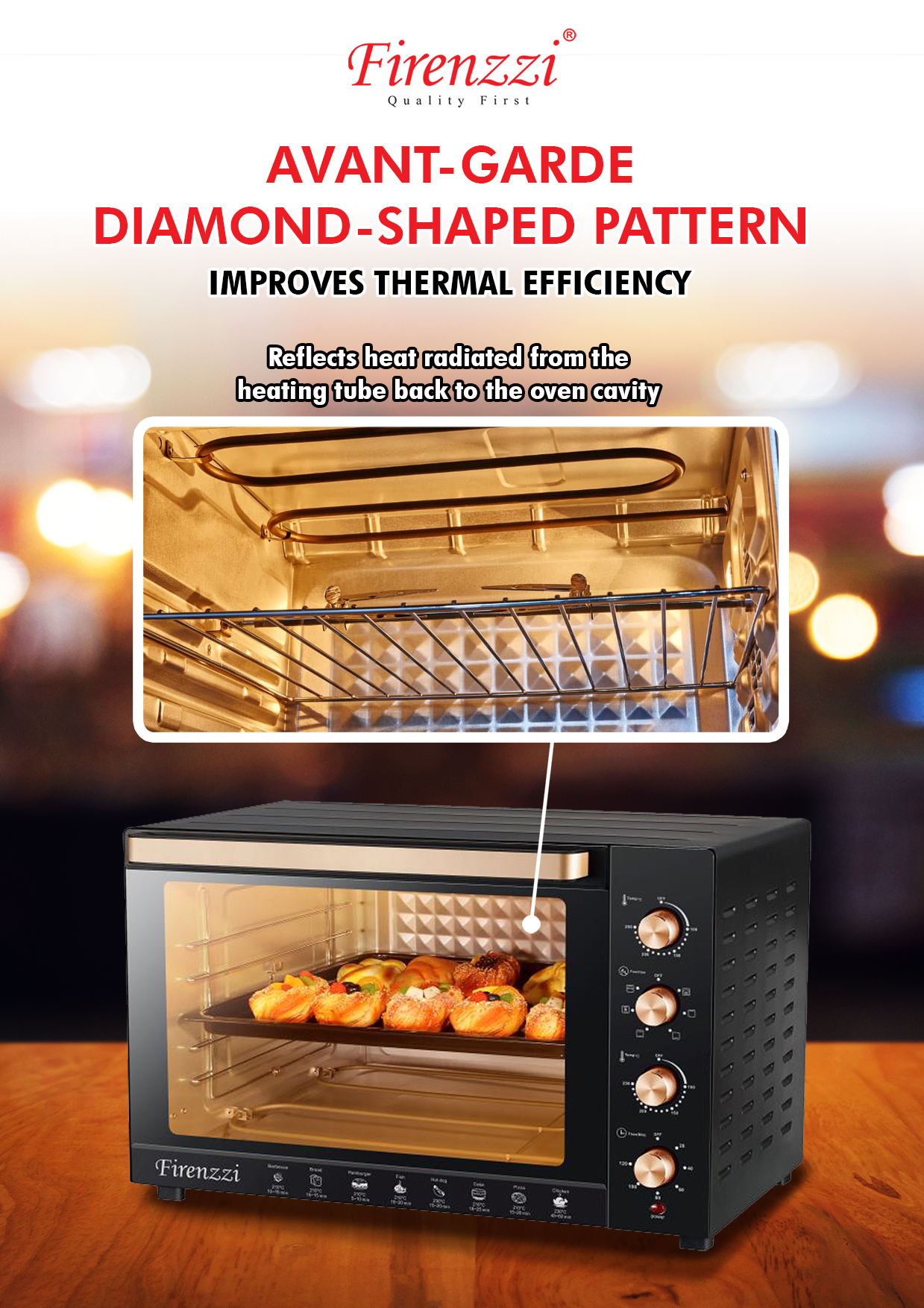 FIRENZZI Electric Oven 100L Extra Large Capacity