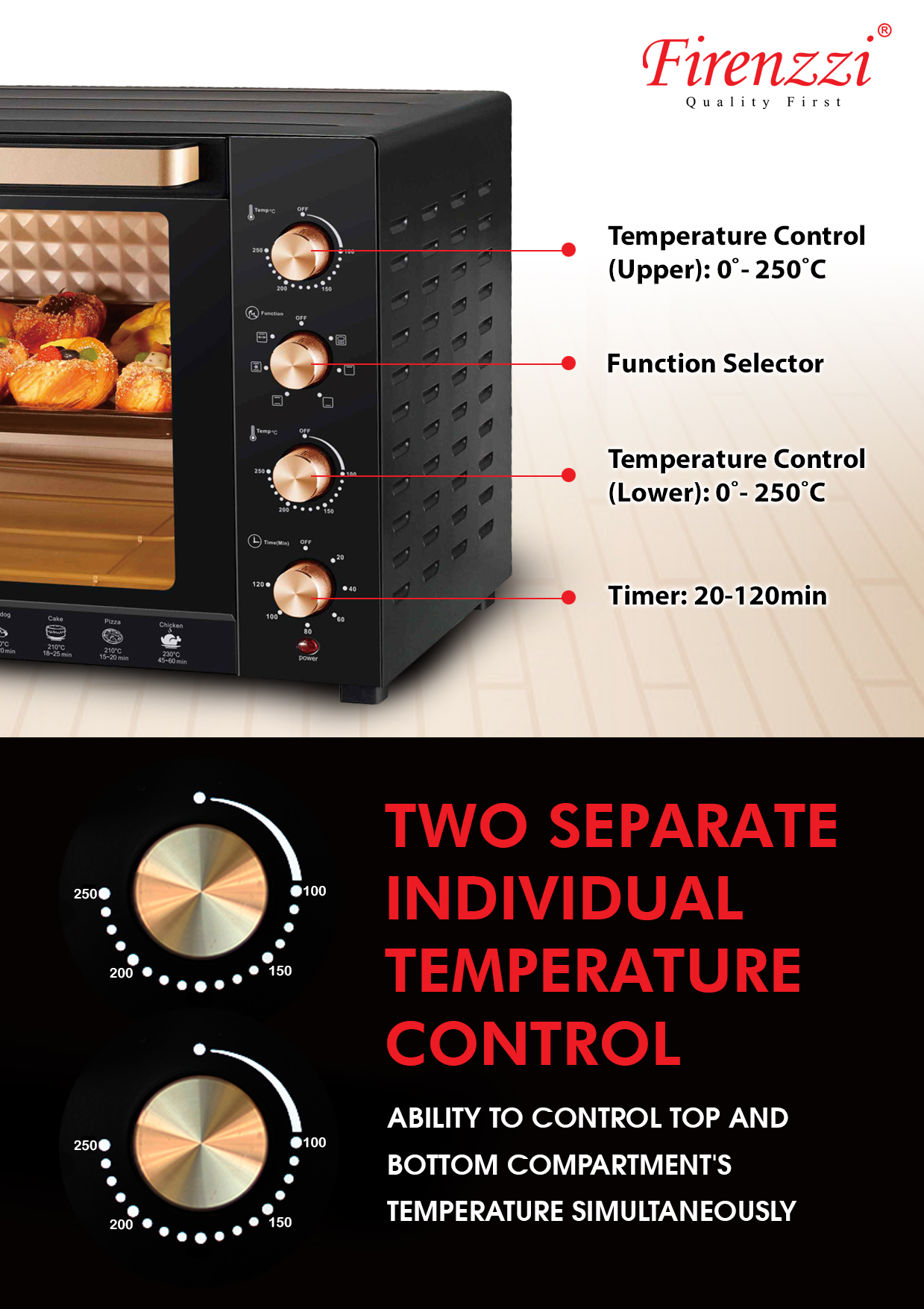 FIRENZZI Electric Oven 100L Extra Large Capacity