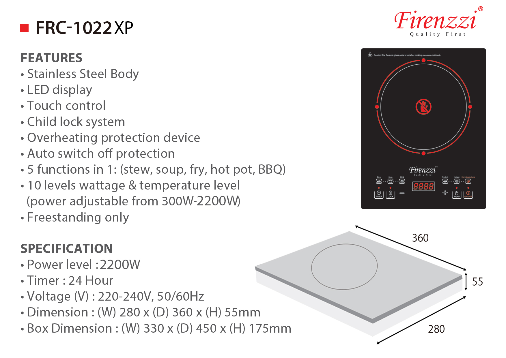 FIRENZZI Ceramic Cooker Single FRC-1022 XP